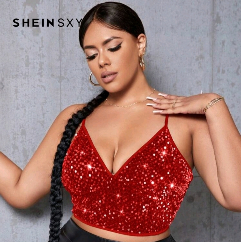 Shein Plus Size Sequin Cami Crop Top Size 2XL